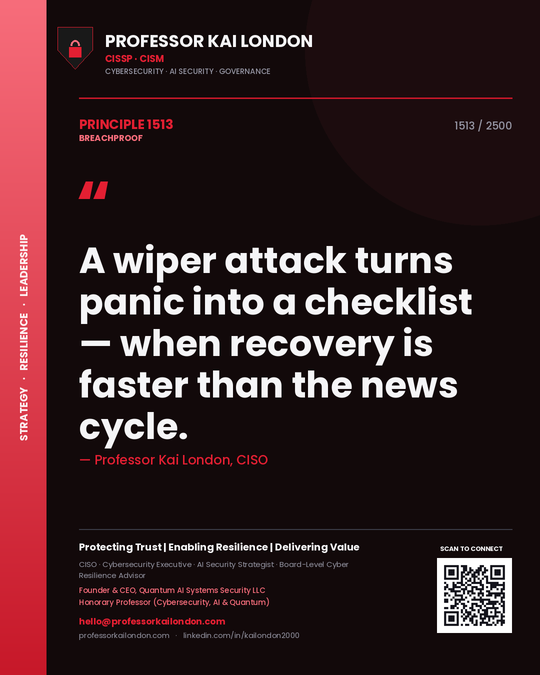 Professor Kai London principle 1513: A wiper attack turns panic into a checklist — when recovery is faster than the news cycle.