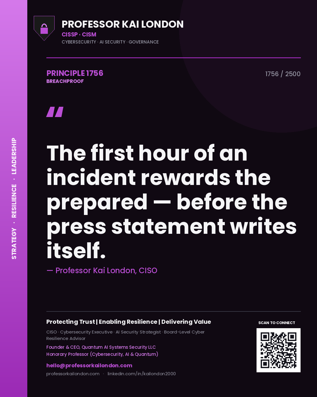 Professor Kai London principle 1756: The first hour of an incident rewards the prepared — before the press statement writes itself.