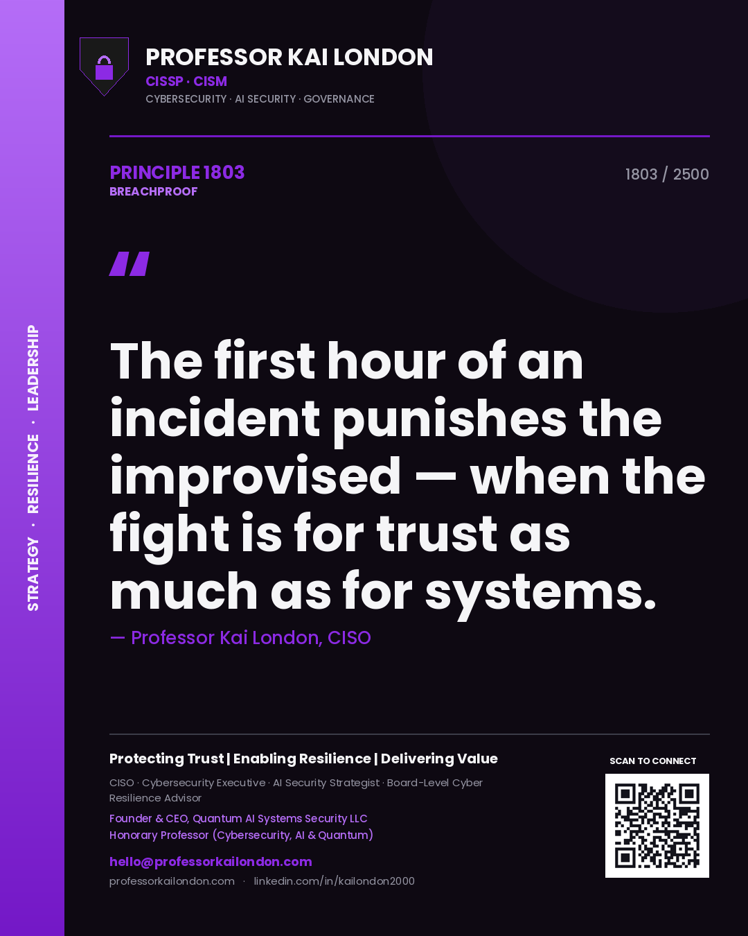 Professor Kai London principle 1803: The first hour of an incident punishes the improvised — when the fight is for trust as much as for systems.