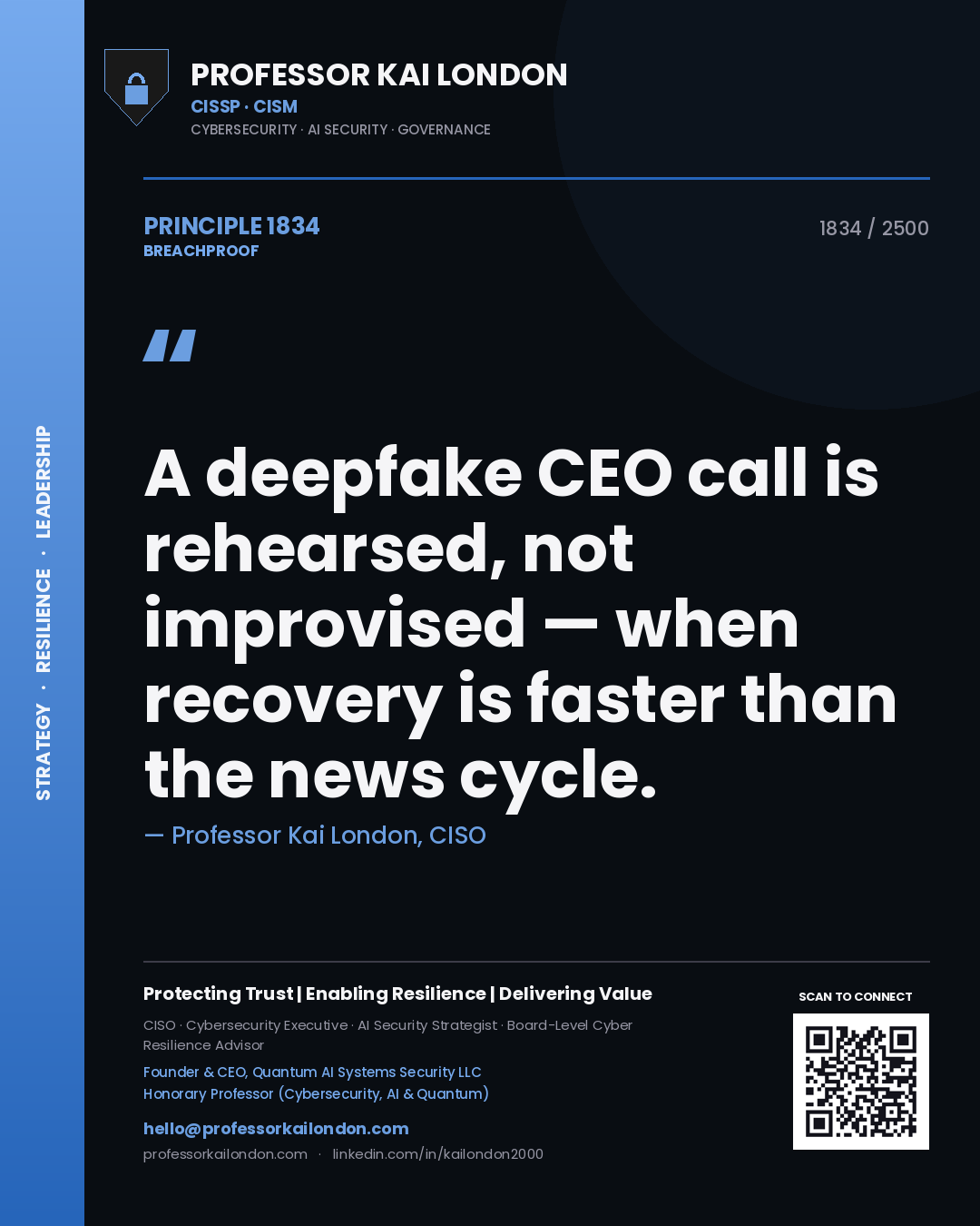 Professor Kai London principle 1834: A deepfake CEO call is rehearsed, not improvised — when recovery is faster than the news cycle.