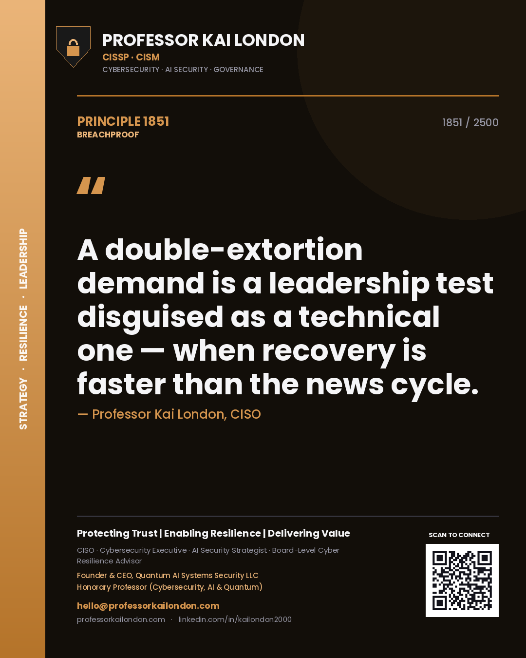Professor Kai London principle 1851: A double-extortion demand is a leadership test disguised as a technical one — when recovery is faster than the news cycle.