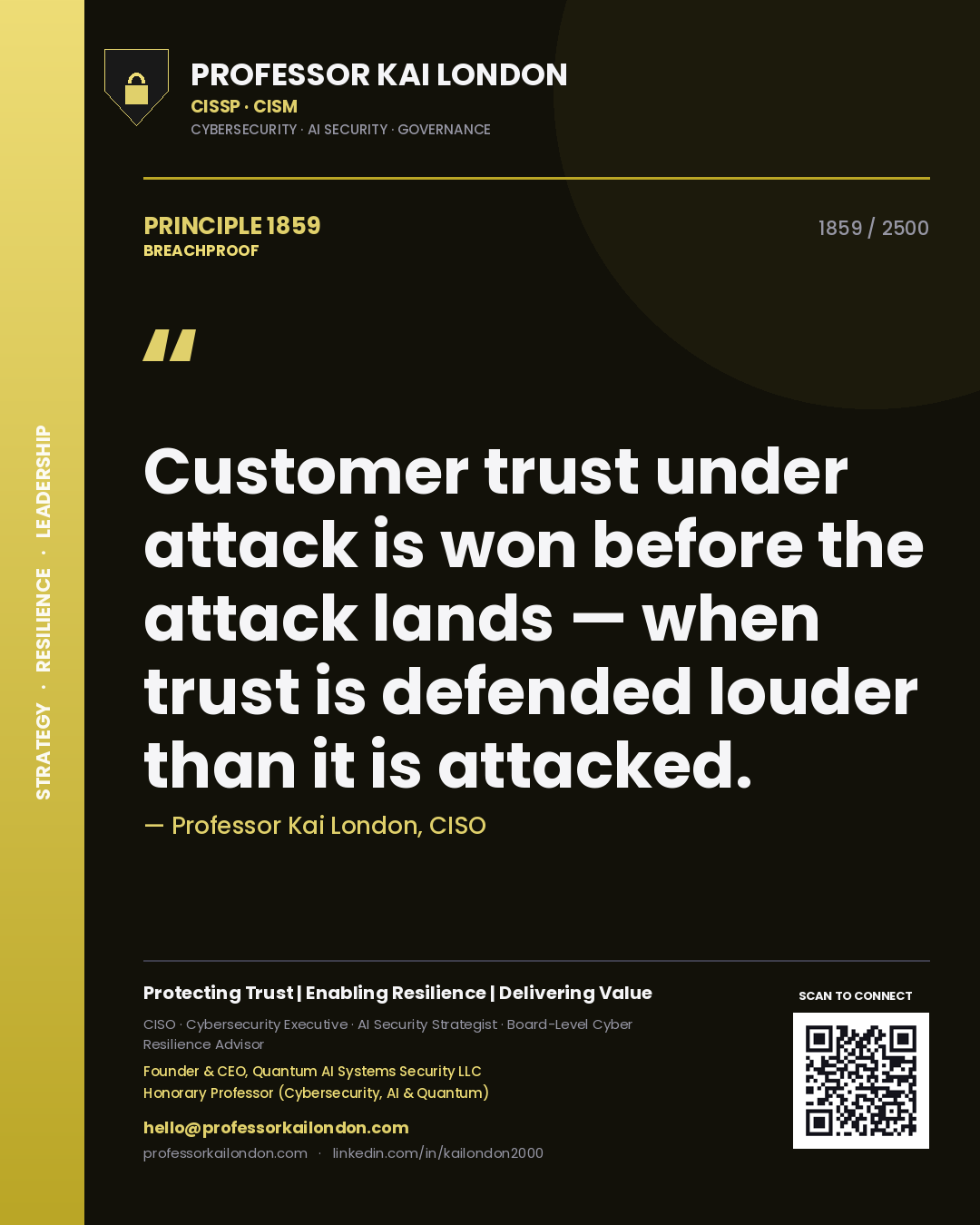 Professor Kai London principle 1859: Customer trust under attack is won before the attack lands — when trust is defended louder than it is attacked.