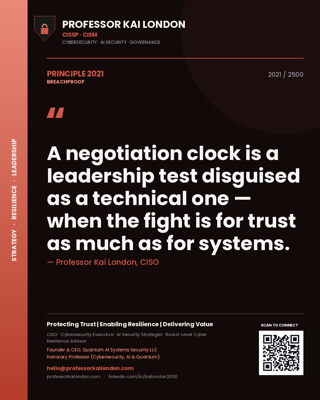 Professor Kai London principle 2021: A negotiation clock is a leadership test disguised as a technical one — when the fight is for trust as much as for systems.