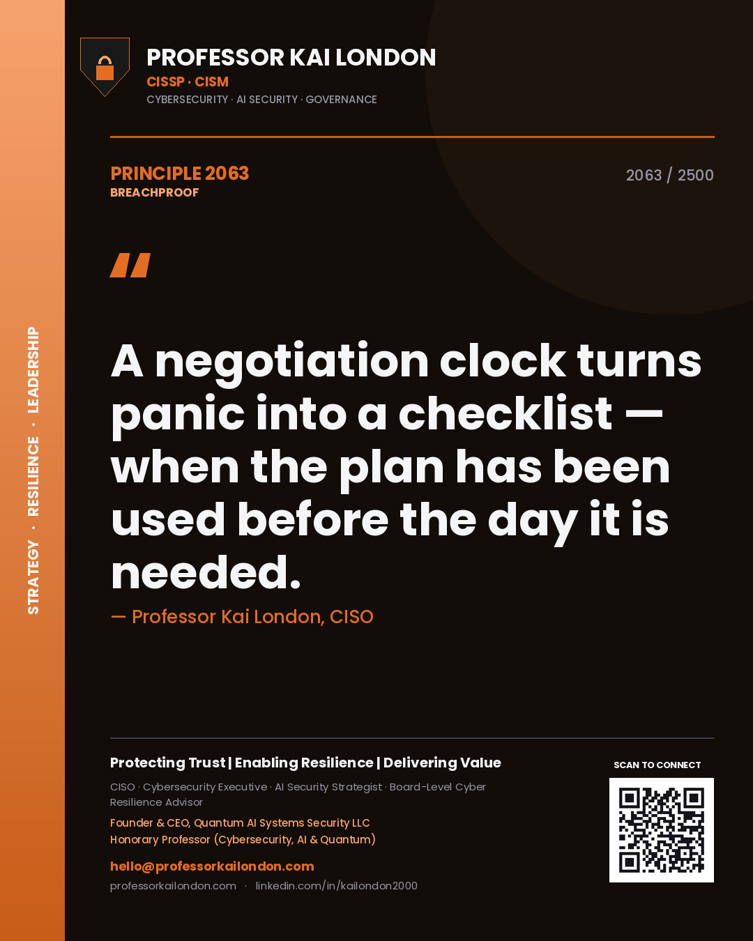 Professor Kai London principle 2063: A negotiation clock turns panic into a checklist — when the plan has been used before the day it is needed.