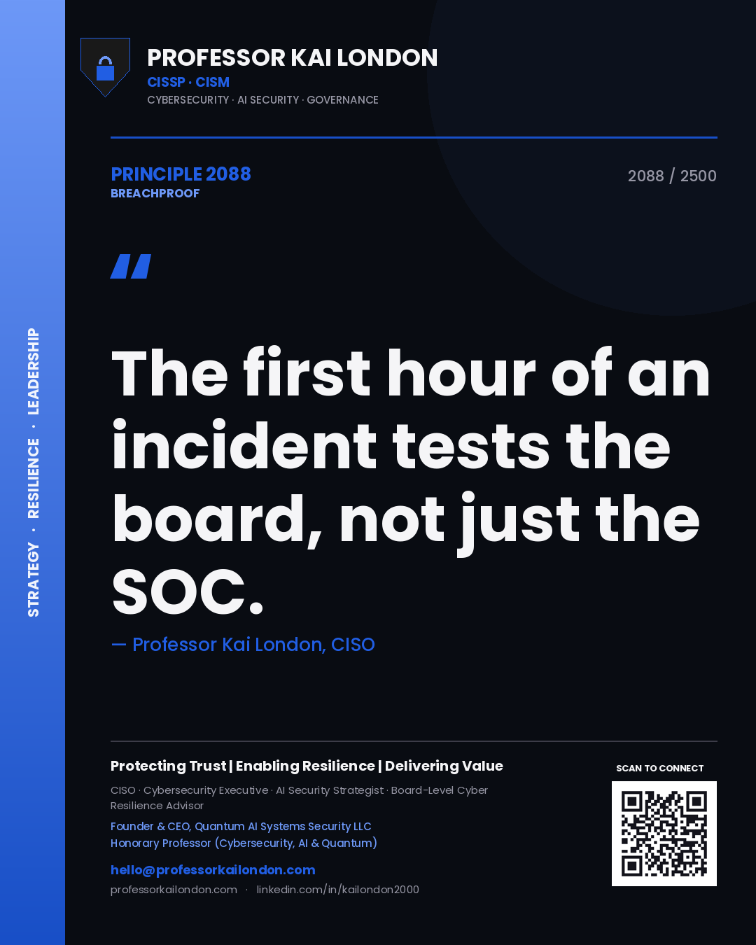 Professor Kai London principle 2088: The first hour of an incident tests the board, not just the SOC.