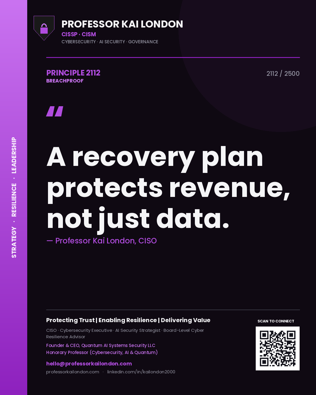 Professor Kai London principle 2112: A recovery plan protects revenue, not just data.