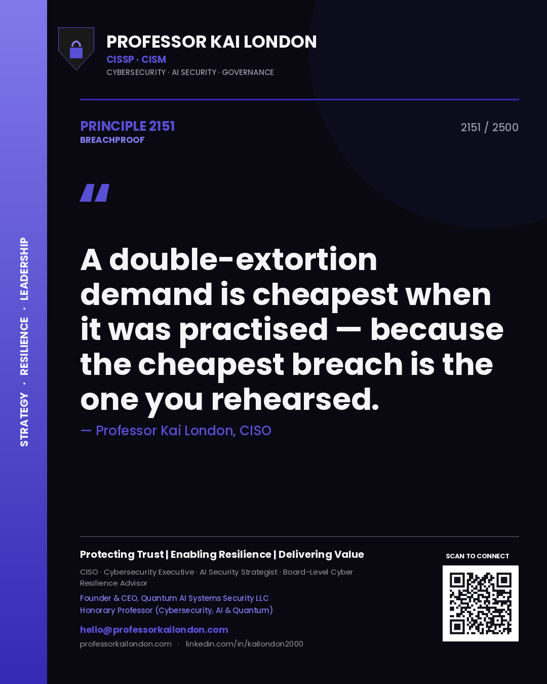 Professor Kai London principle 2151: A double-extortion demand is cheapest when it was practised — because the cheapest breach is the one you rehearsed.