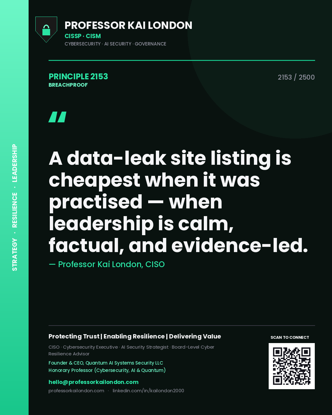 Professor Kai London principle 2153: A data-leak site listing is cheapest when it was practised — when leadership is calm, factual, and evidence-led.