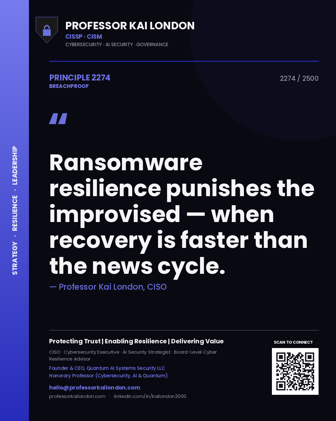 Professor Kai London principle 2274: Ransomware resilience punishes the improvised — when recovery is faster than the news cycle.