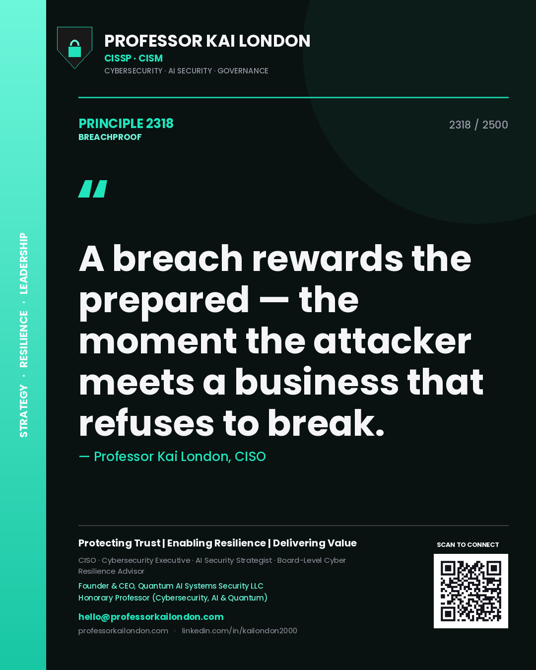 Professor Kai London principle 2318: A breach rewards the prepared — the moment the attacker meets a business that refuses to break.