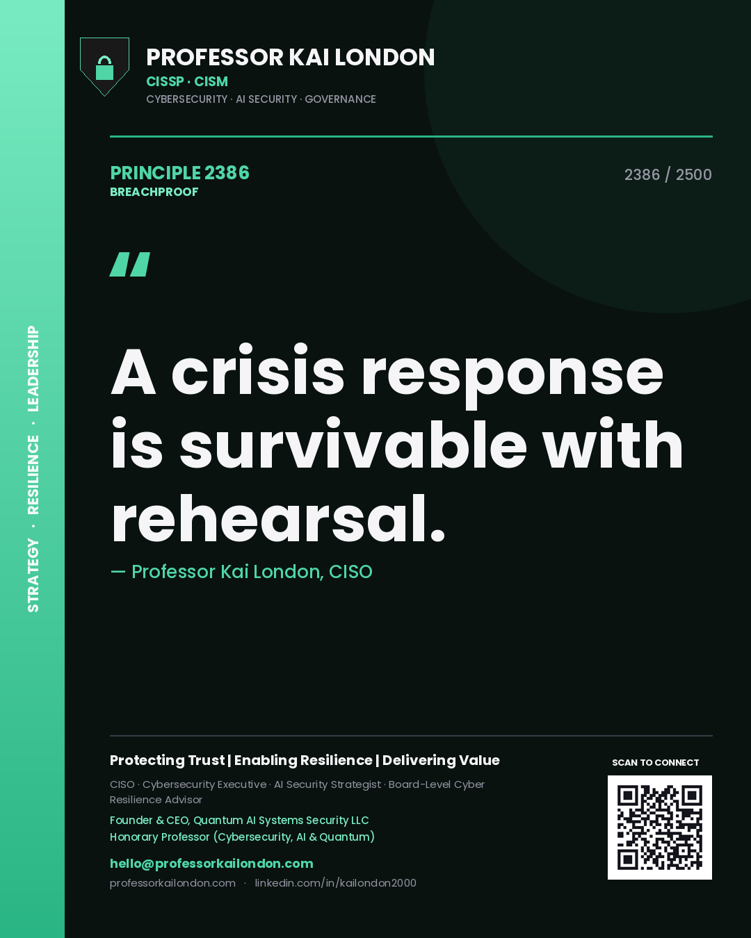Professor Kai London principle 2386: A crisis response is survivable with rehearsal.