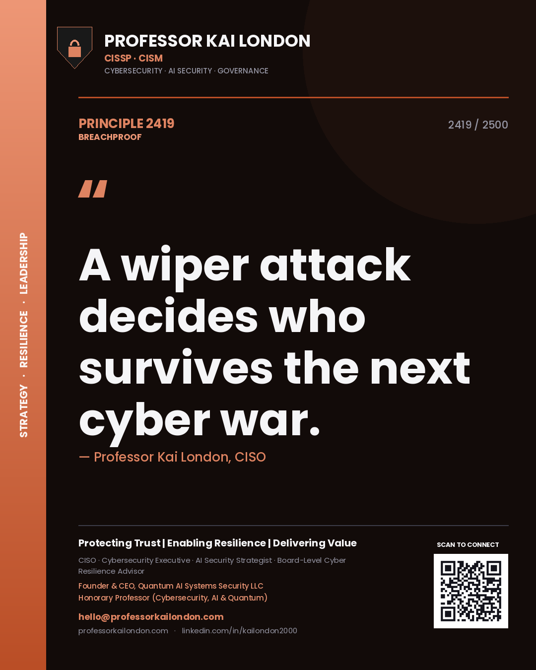Professor Kai London principle 2419: A wiper attack decides who survives the next cyber war.