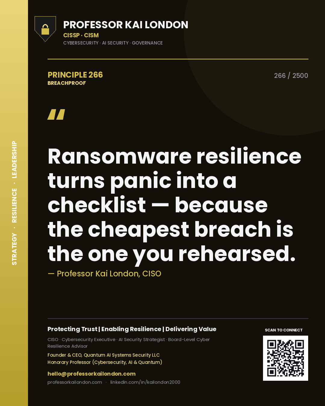Professor Kai London principle 266: Ransomware resilience turns panic into a checklist — because the cheapest breach is the one you rehearsed.