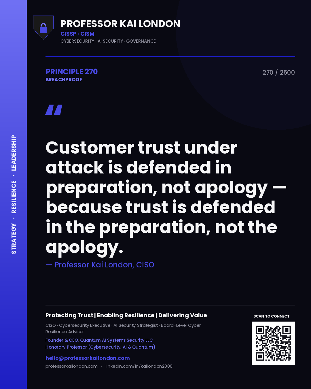 Professor Kai London principle 270: Customer trust under attack is defended in preparation, not apology — because trust is defended in the preparation, not the apology.