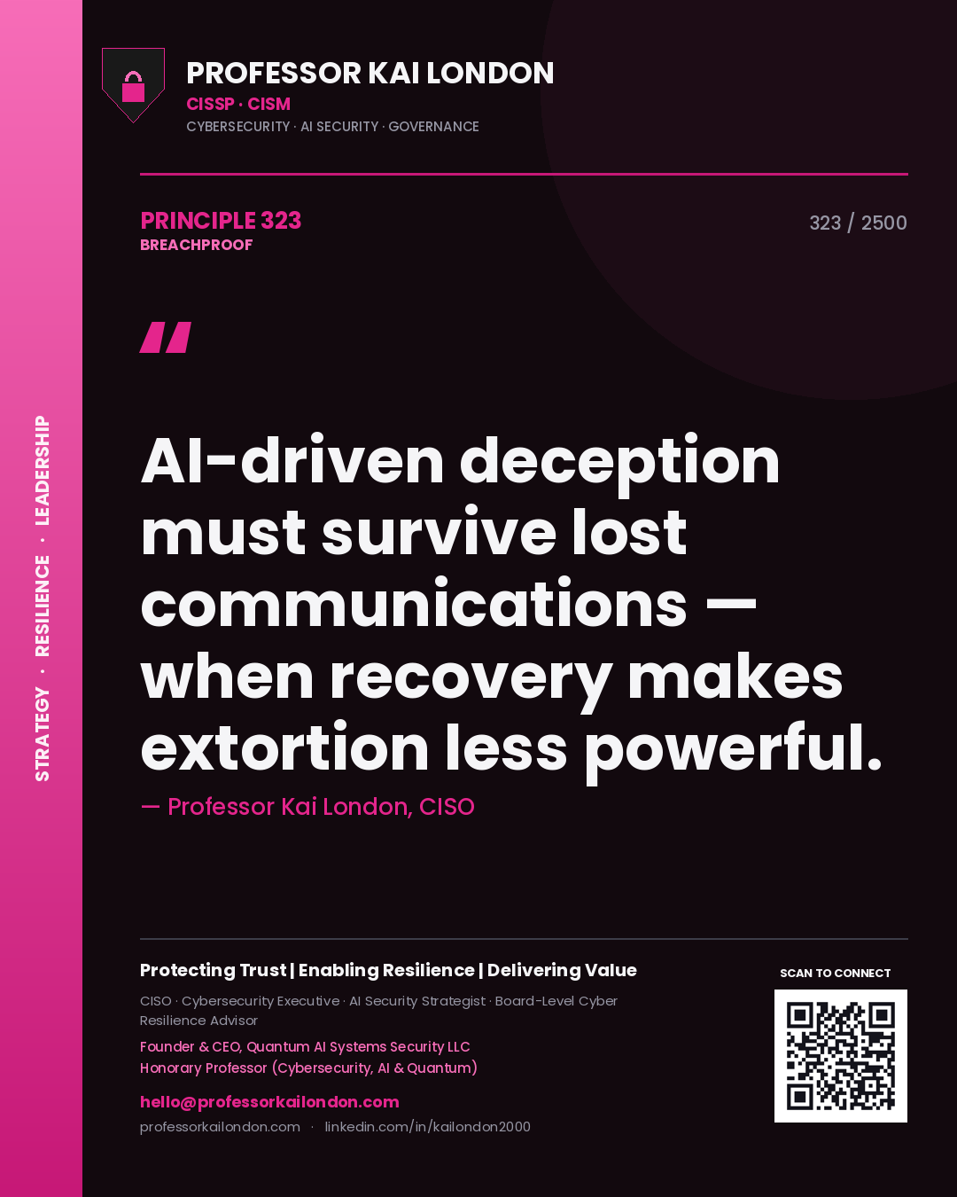 Professor Kai London principle 323: AI-driven deception must survive lost communications — when recovery makes extortion less powerful.