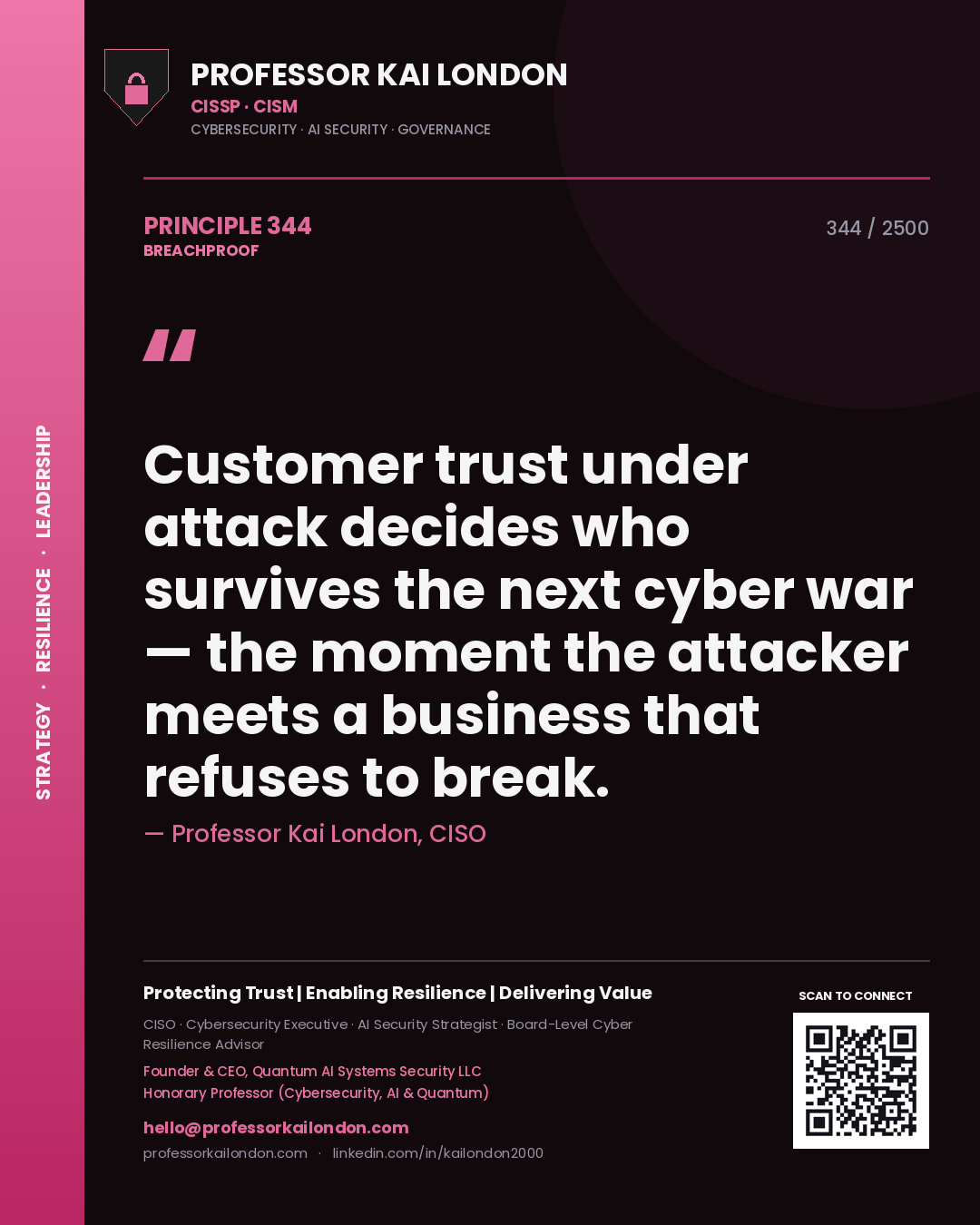 Professor Kai London principle 344: Customer trust under attack decides who survives the next cyber war — the moment the attacker meets a business that refuses to break.