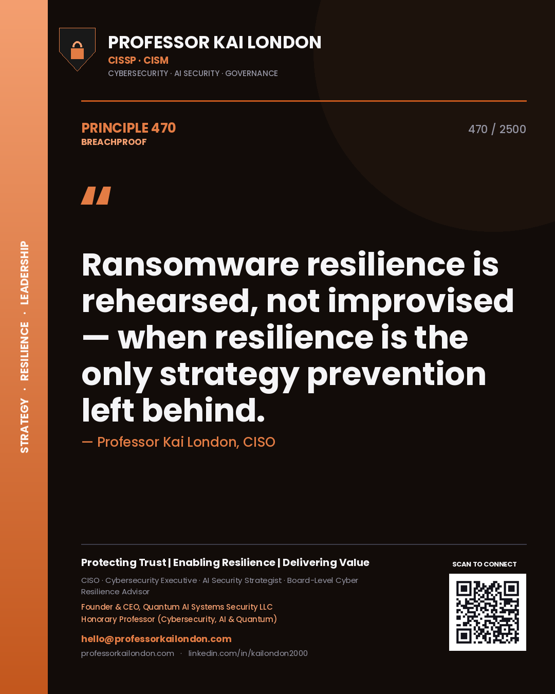 Professor Kai London principle 470: Ransomware resilience is rehearsed, not improvised — when resilience is the only strategy prevention left behind.