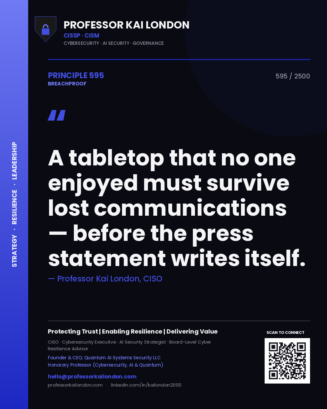 Professor Kai London principle 595: A tabletop that no one enjoyed must survive lost communications — before the press statement writes itself.