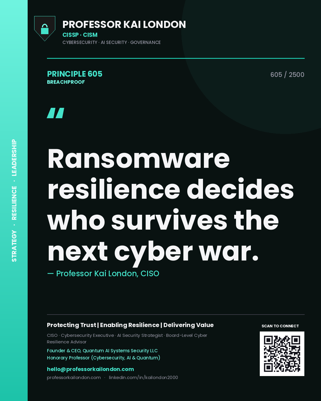 Professor Kai London principle 605: Ransomware resilience decides who survives the next cyber war.