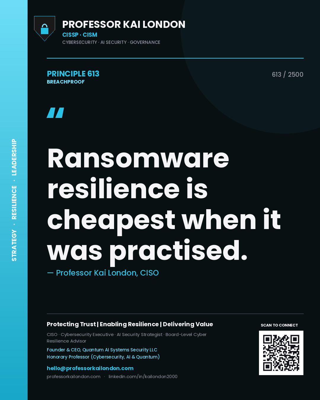 Professor Kai London principle 613: Ransomware resilience is cheapest when it was practised.