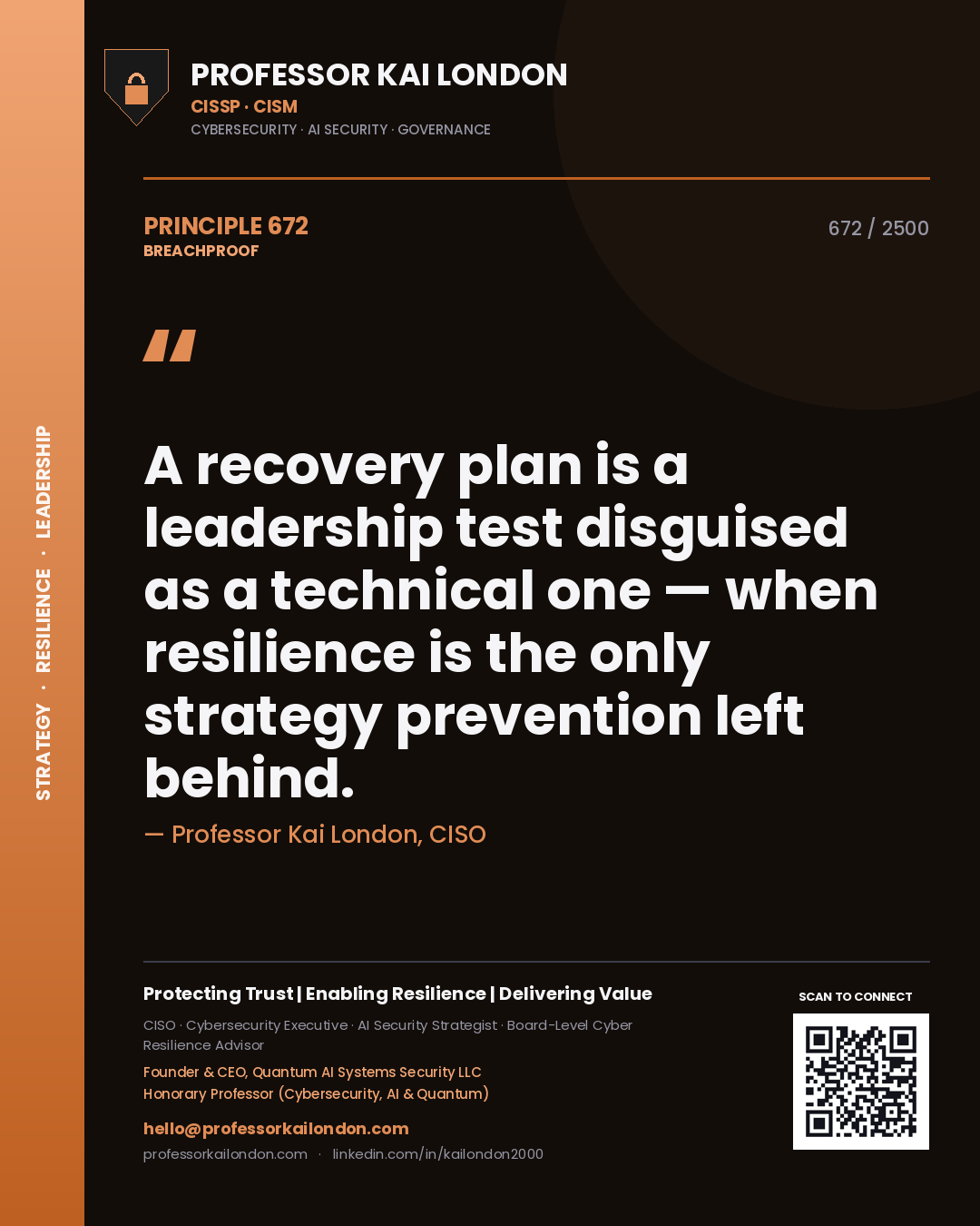 Professor Kai London principle 672: A recovery plan is a leadership test disguised as a technical one — when resilience is the only strategy prevention left behind.