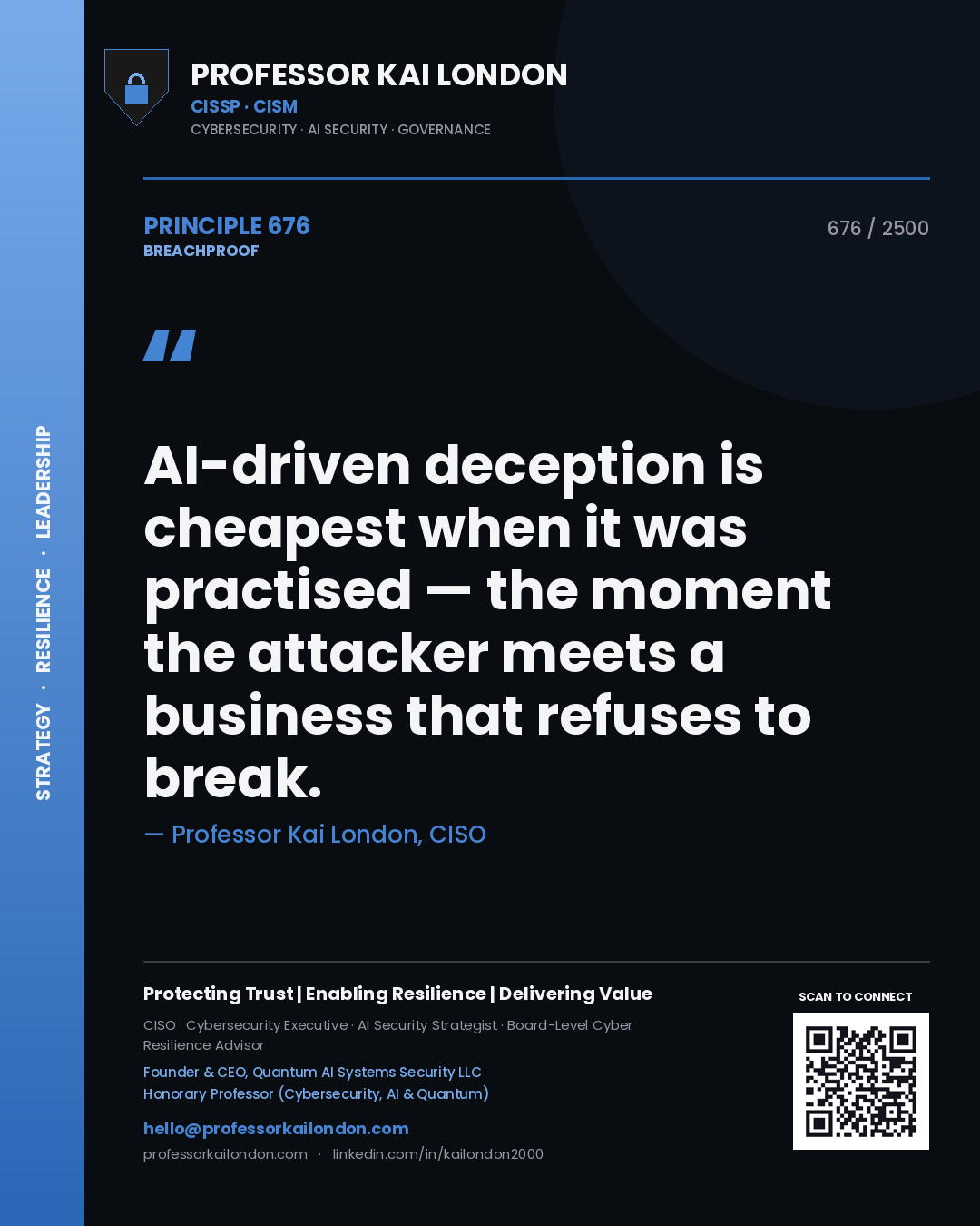 Professor Kai London principle 676: AI-driven deception is cheapest when it was practised — the moment the attacker meets a business that refuses to break.