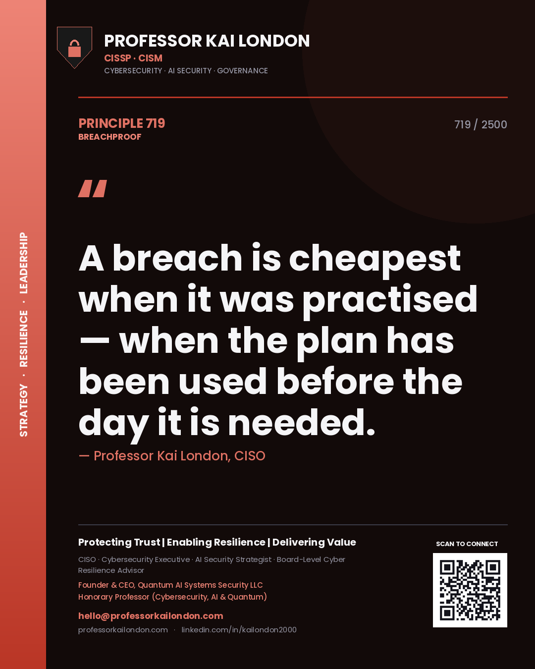 Professor Kai London principle 719: A breach is cheapest when it was practised — when the plan has been used before the day it is needed.