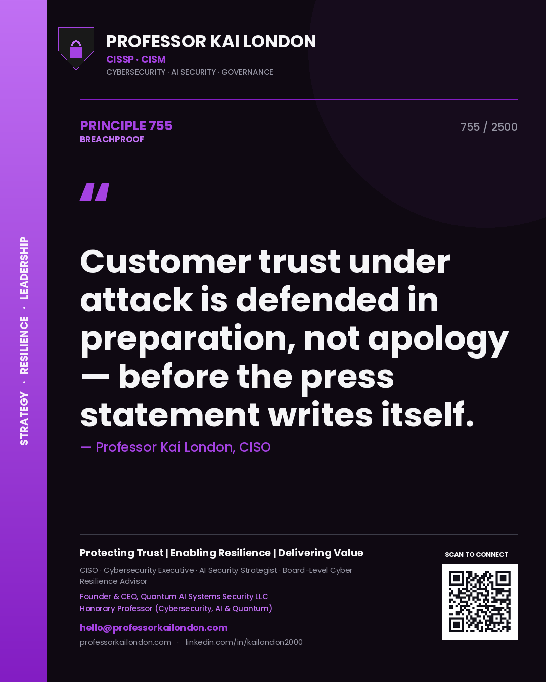 Professor Kai London principle 755: Customer trust under attack is defended in preparation, not apology — before the press statement writes itself.