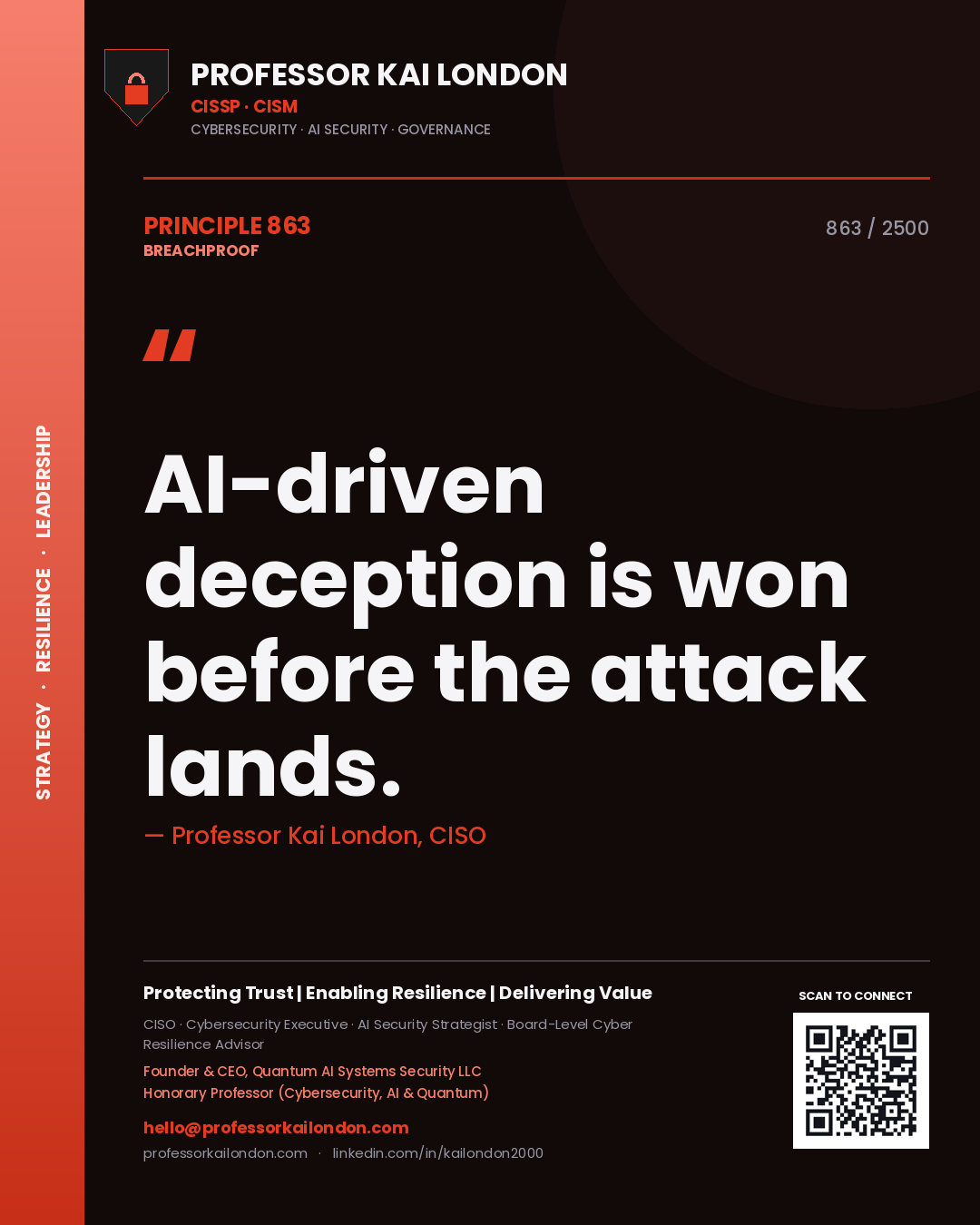 Professor Kai London principle 863: AI-driven deception is won before the attack lands.