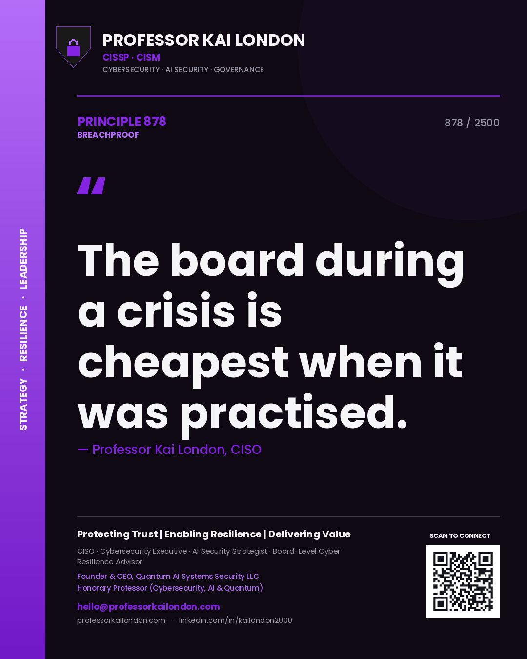 Professor Kai London principle 878: The board during a crisis is cheapest when it was practised.
