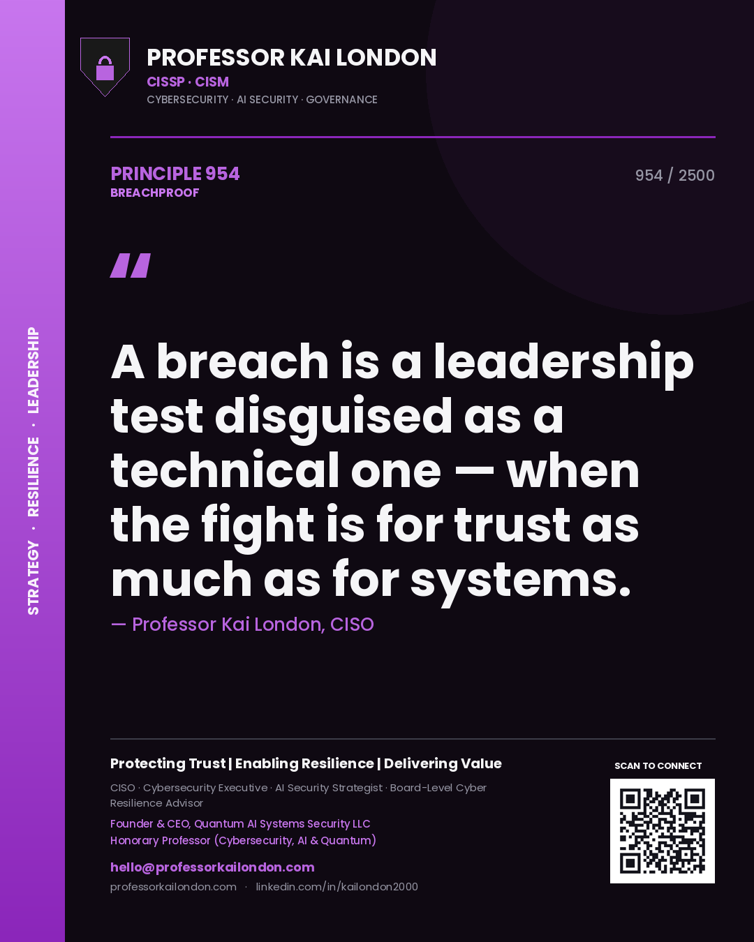 Professor Kai London principle 954: A breach is a leadership test disguised as a technical one — when the fight is for trust as much as for systems.