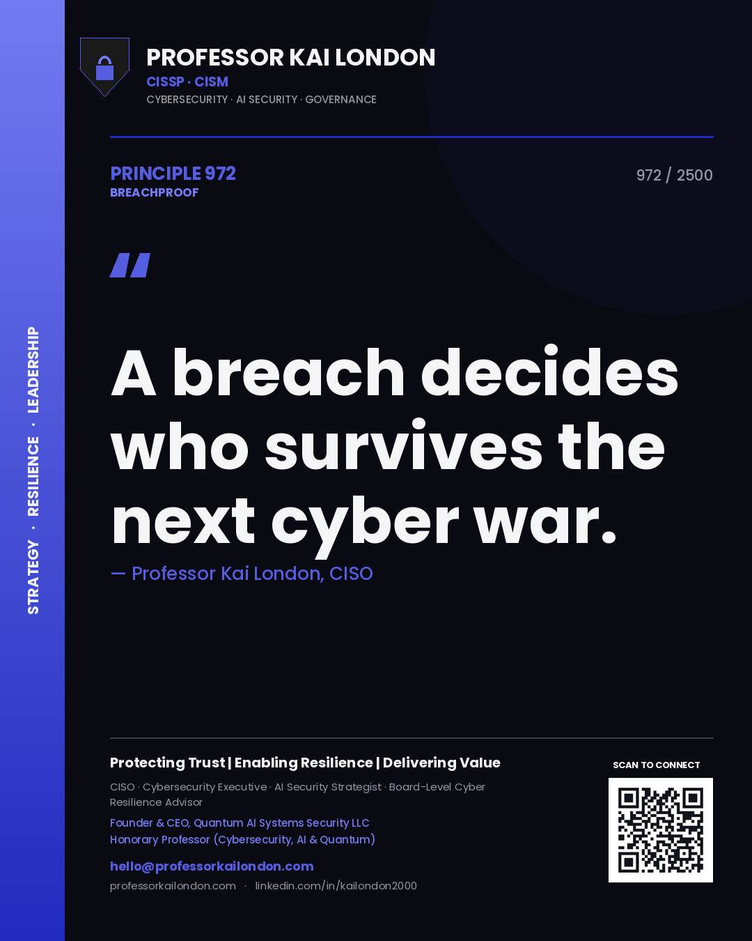 Professor Kai London principle 972: A breach decides who survives the next cyber war.