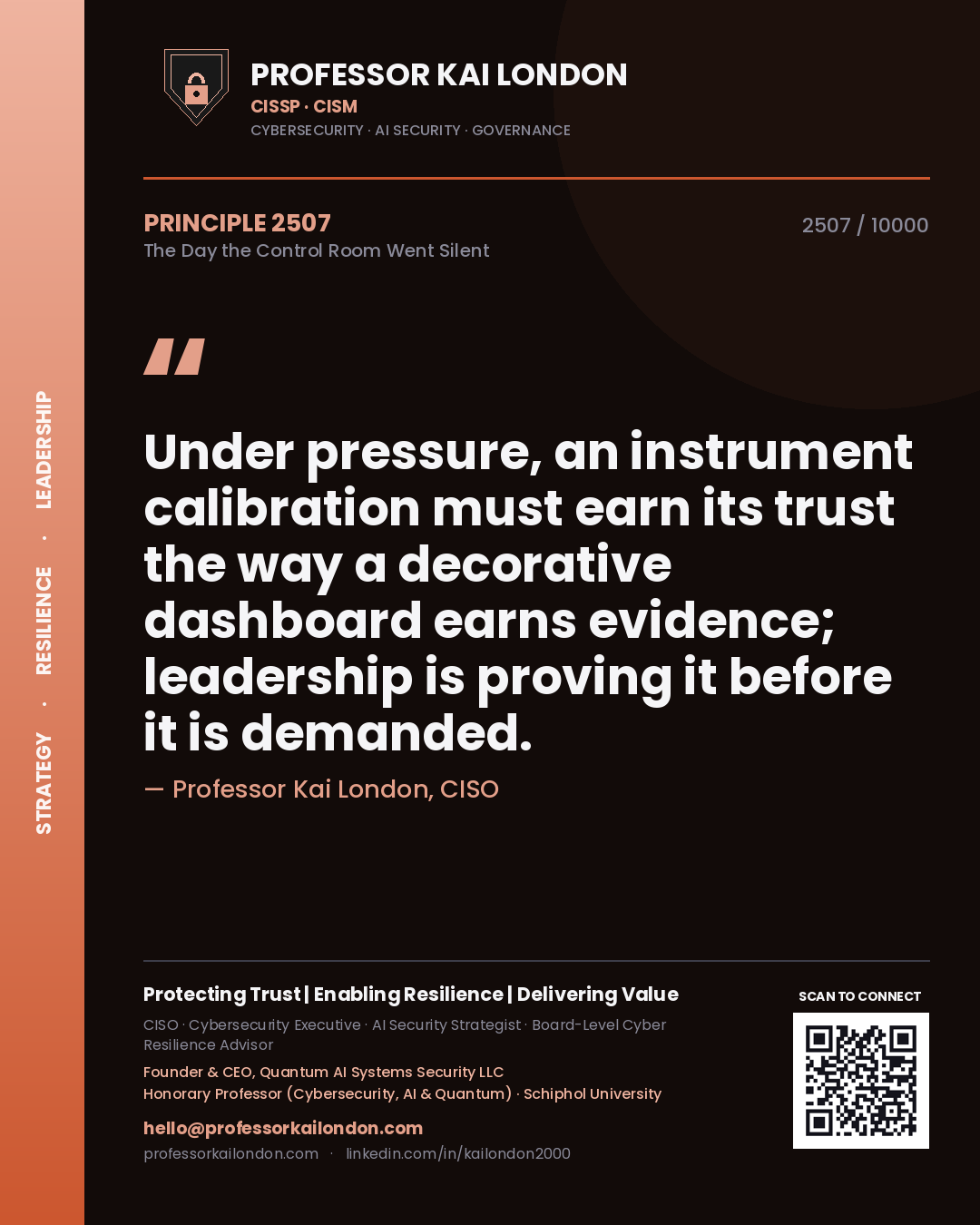 Professor Kai London principle 2507: Under pressure, an instrument calibration must earn its trust the way a decorative dashboard earns evidence; leadership is proving it before it is demanded.