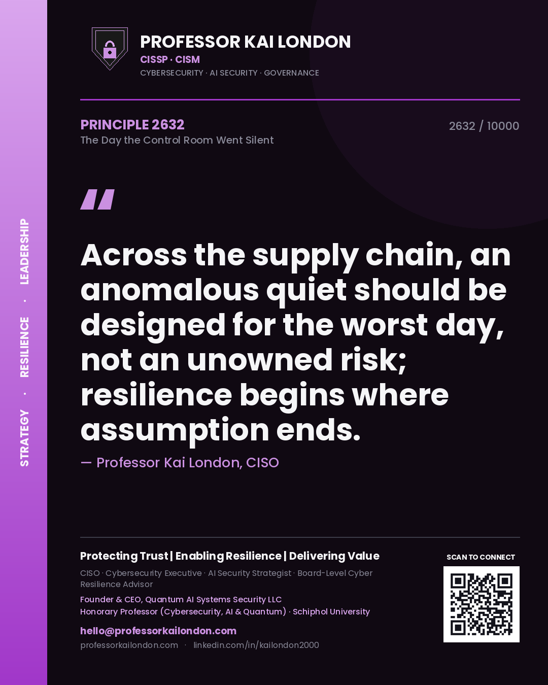 Professor Kai London principle 2632: Across the supply chain, an anomalous quiet should be designed for the worst day, not an unowned risk; resilience begins where assumption ends.