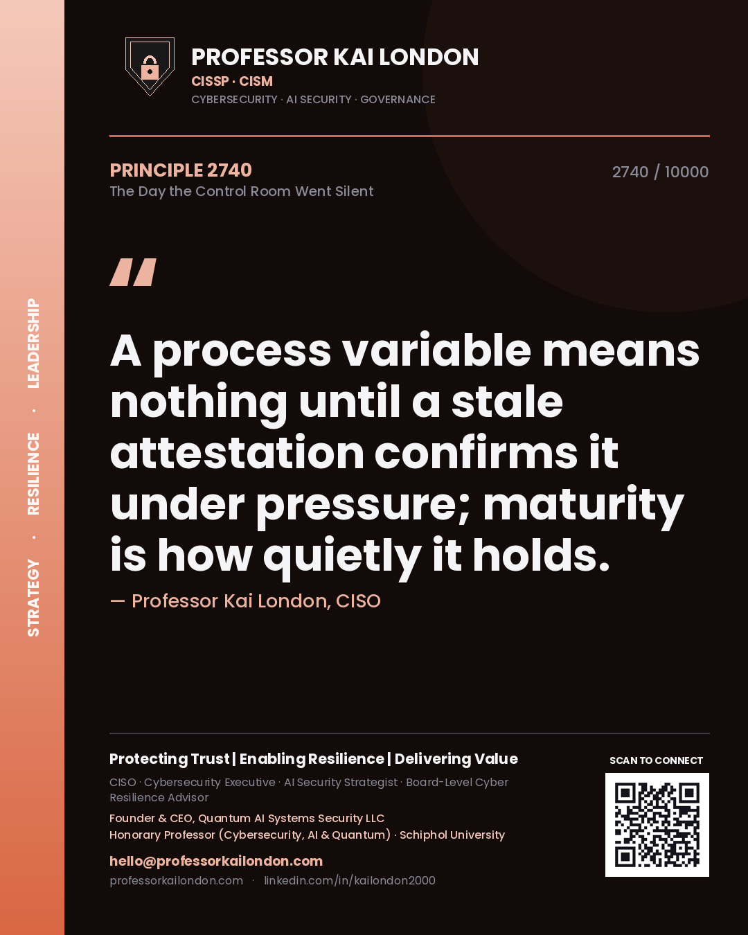 Professor Kai London principle 2740: A process variable means nothing until a stale attestation confirms it under pressure; maturity is how quietly it holds.