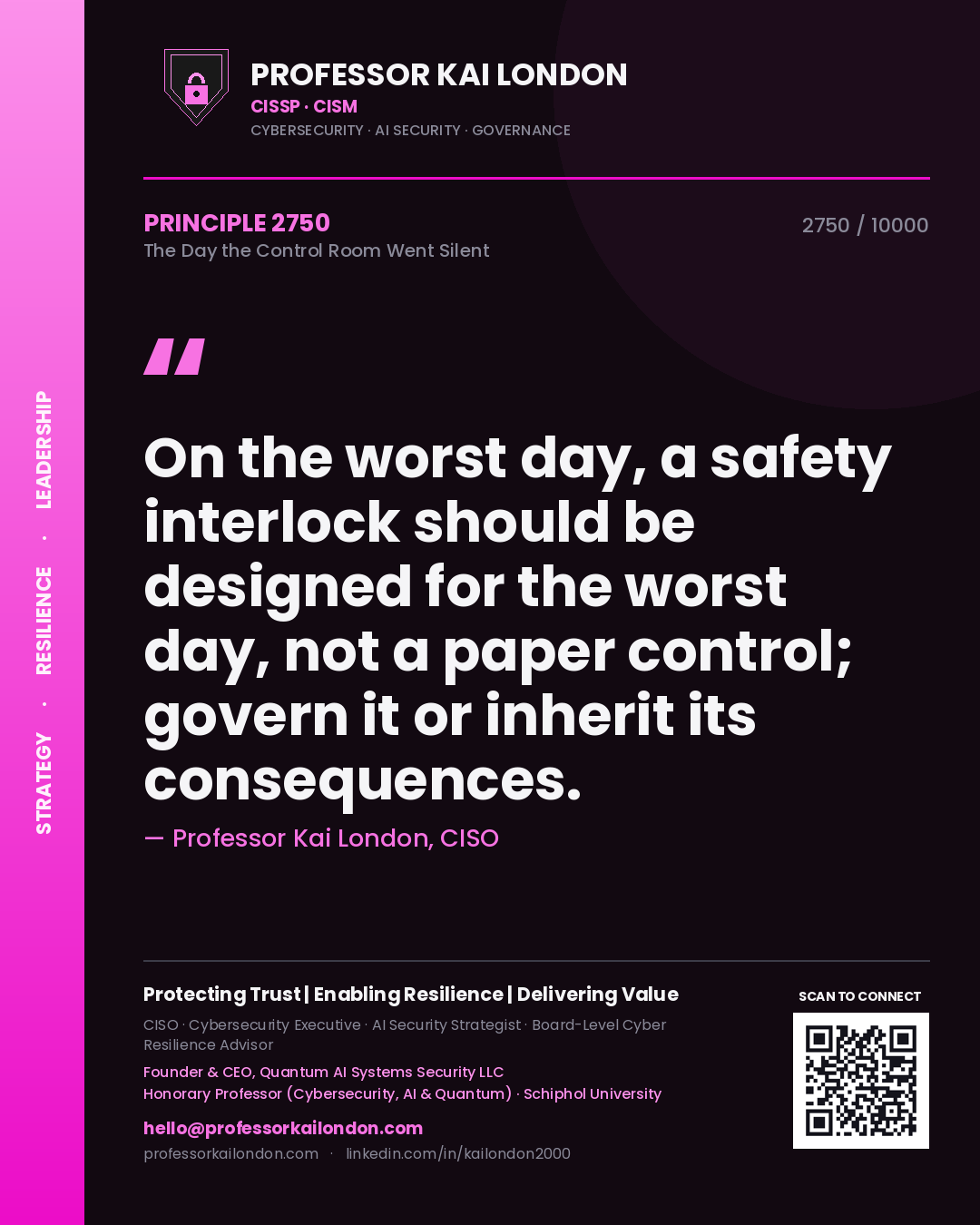 Professor Kai London principle 2750: On the worst day, a safety interlock should be designed for the worst day, not a paper control; govern it or inherit its consequences.