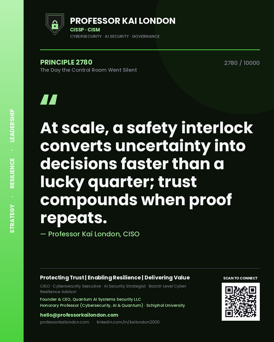 Professor Kai London principle 2780: At scale, a safety interlock converts uncertainty into decisions faster than a lucky quarter; trust compounds when proof repeats.