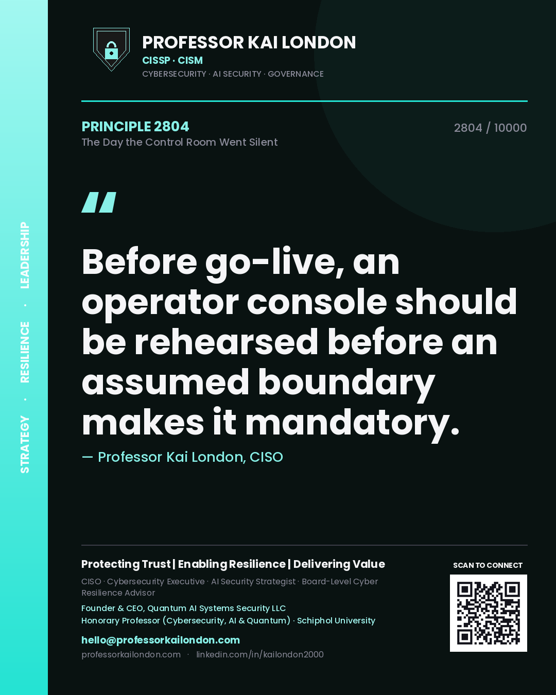 Professor Kai London principle 2804: Before go-live, an operator console should be rehearsed before an assumed boundary makes it mandatory.