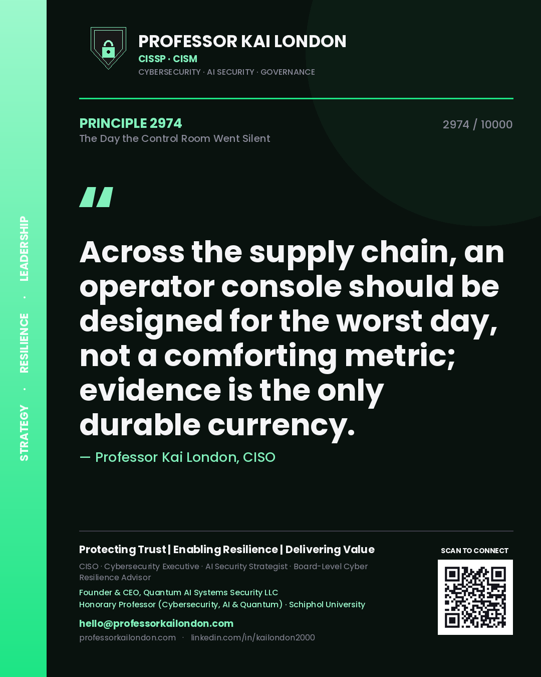 Professor Kai London principle 2974: Across the supply chain, an operator console should be designed for the worst day, not a comforting metric; evidence is the only durable currency.
