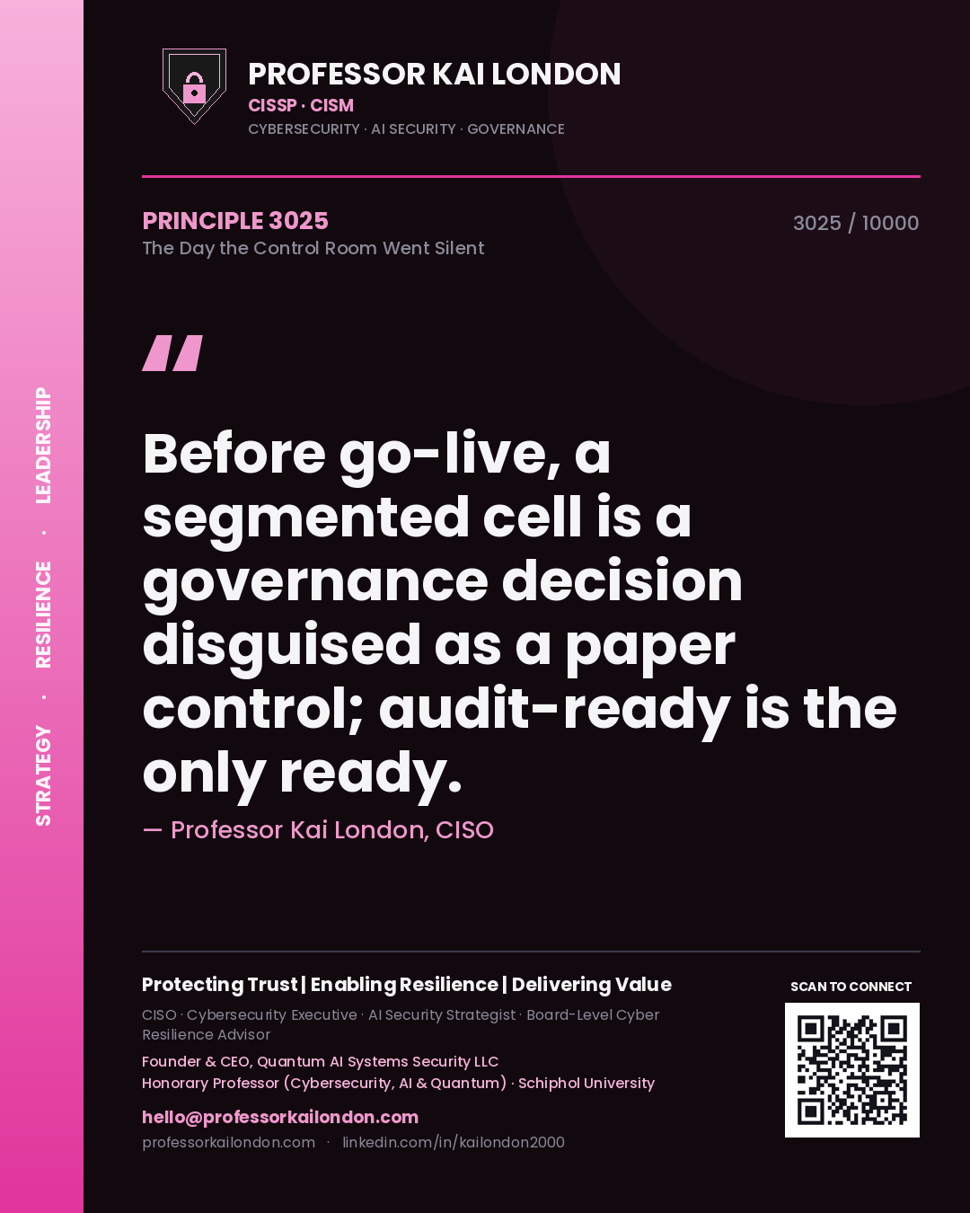 Professor Kai London principle 3025: Before go-live, a segmented cell is a governance decision disguised as a paper control; audit-ready is the only ready.