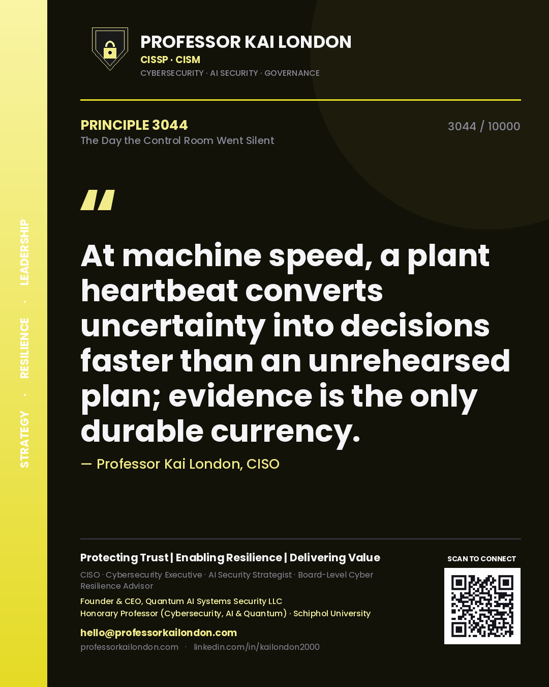 Professor Kai London principle 3044: At machine speed, a plant heartbeat converts uncertainty into decisions faster than an unrehearsed plan; evidence is the only durable currency.