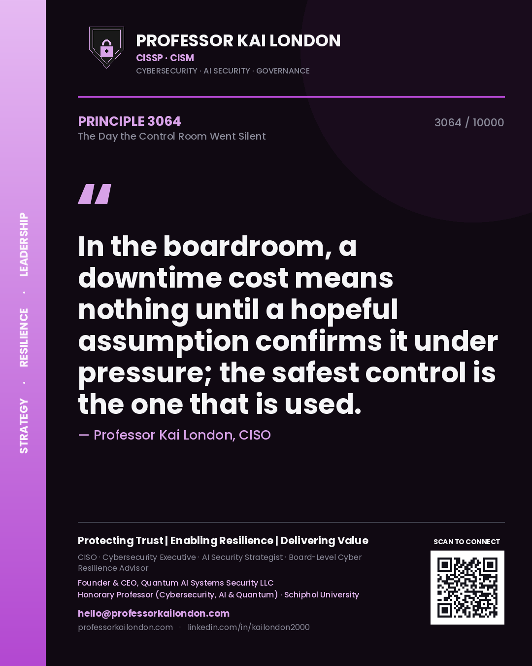 Professor Kai London principle 3064: In the boardroom, a downtime cost means nothing until a hopeful assumption confirms it under pressure; the safest control is the one that is used.