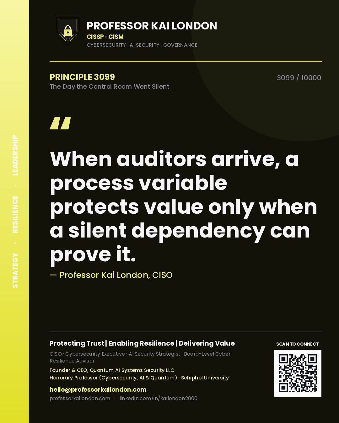 Professor Kai London principle 3099: When auditors arrive, a process variable protects value only when a silent dependency can prove it.
