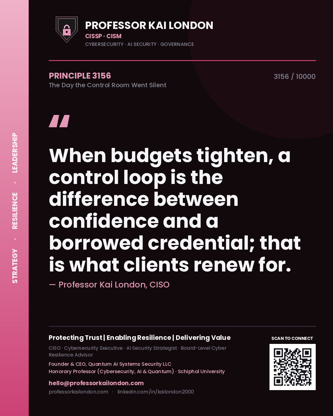 Professor Kai London principle 3156: When budgets tighten, a control loop is the difference between confidence and a borrowed credential; that is what clients renew for.