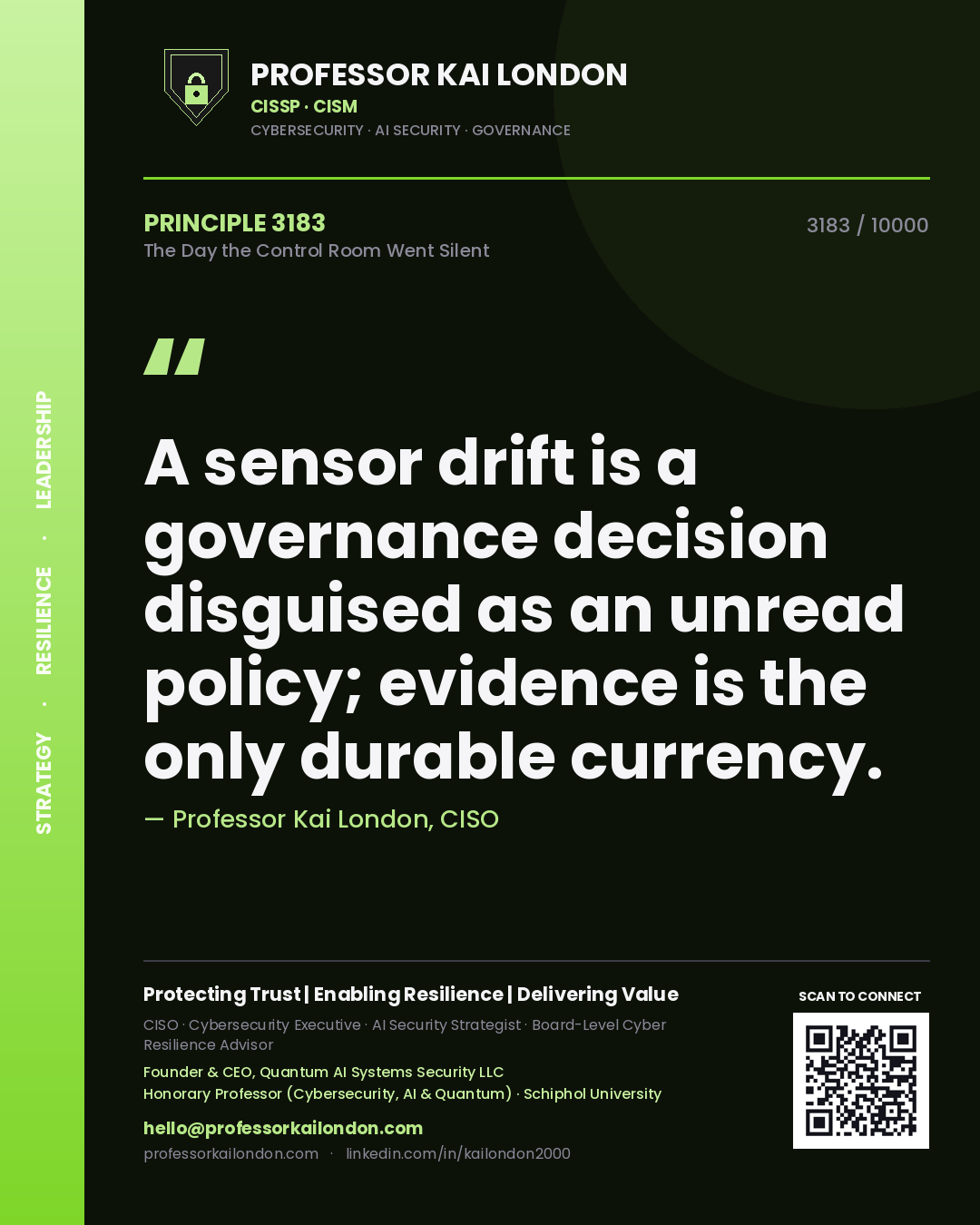 Professor Kai London principle 3183: A sensor drift is a governance decision disguised as an unread policy; evidence is the only durable currency.