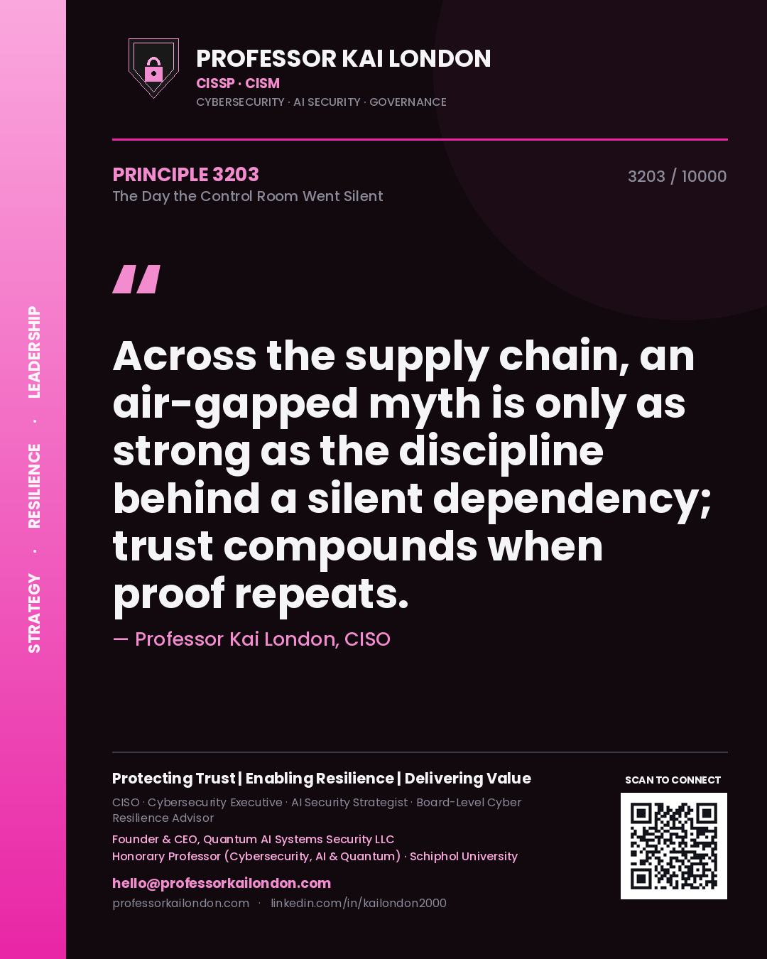 Professor Kai London principle 3203: Across the supply chain, an air-gapped myth is only as strong as the discipline behind a silent dependency; trust compounds when proof repeats.