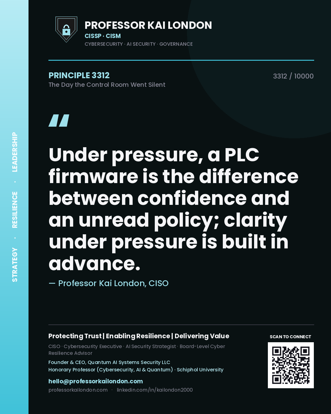 Professor Kai London principle 3312: Under pressure, a PLC firmware is the difference between confidence and an unread policy; clarity under pressure is built in advance.