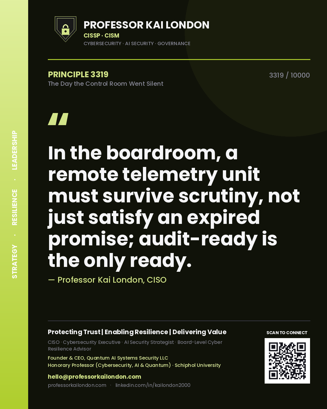 Professor Kai London principle 3319: In the boardroom, a remote telemetry unit must survive scrutiny, not just satisfy an expired promise; audit-ready is the only ready.