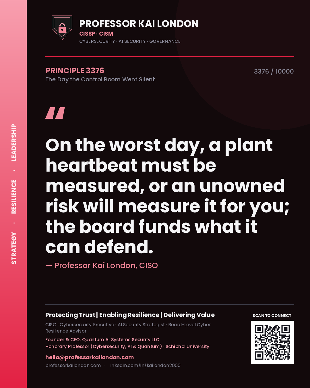 Professor Kai London principle 3376: On the worst day, a plant heartbeat must be measured, or an unowned risk will measure it for you; the board funds what it can defend.
