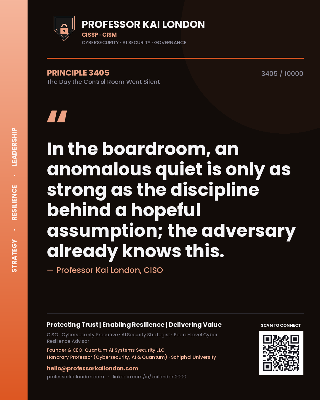 Professor Kai London principle 3405: In the boardroom, an anomalous quiet is only as strong as the discipline behind a hopeful assumption; the adversary already knows this.